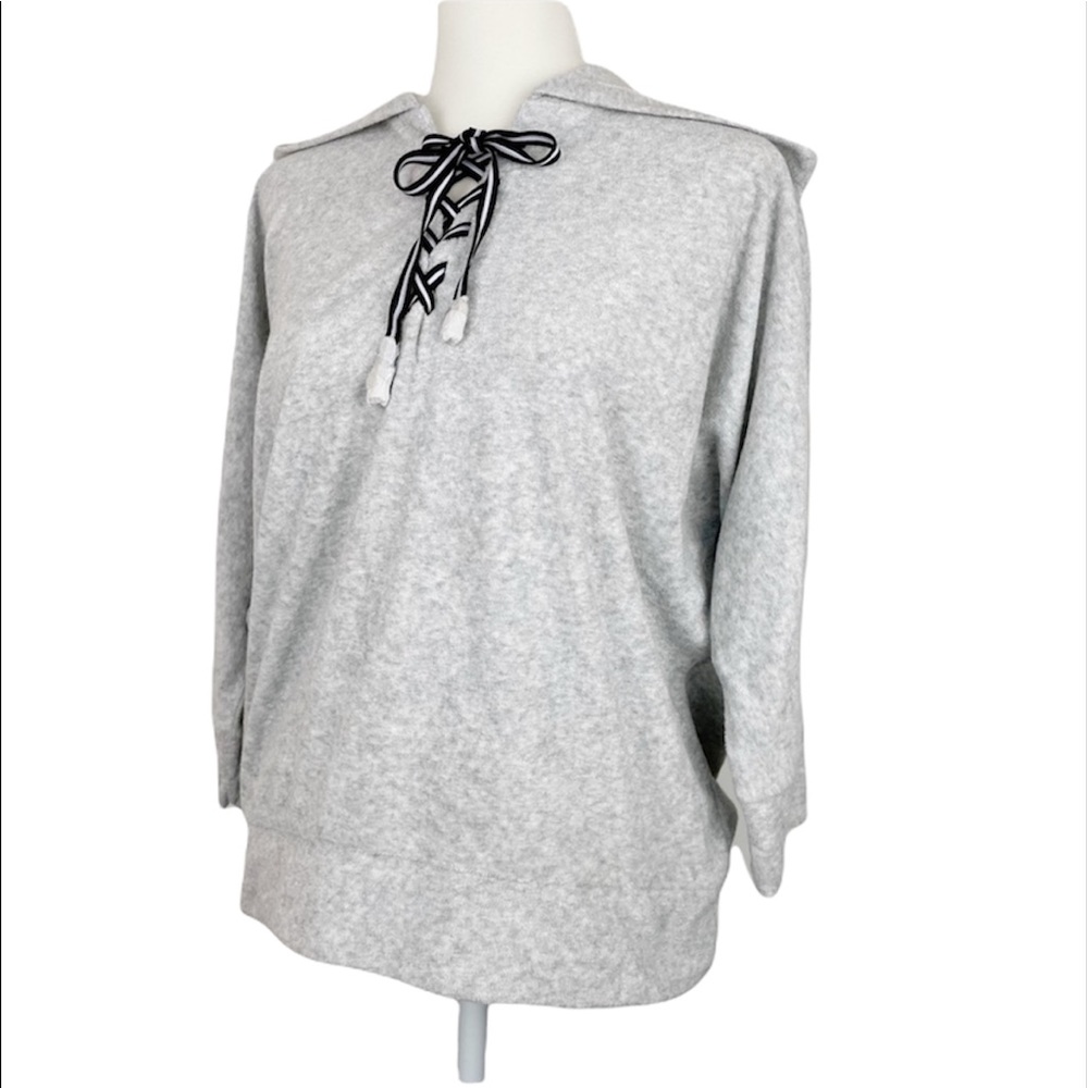 Terry Pullover Hoodie Cable & Gauge Woman’s Lace Up 3/4 Sleeve  Size Med…